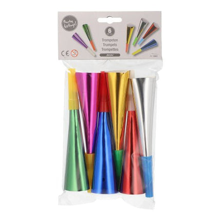 PAPSTAR Trompeten farbig sortiert "Metallic", 18 cm, festliche Deko | Beutel (6 Stück)