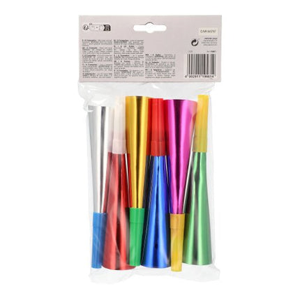PAPSTAR Trompeten farbig sortiert "Metallic", 18 cm, festliche Deko | Beutel (6 Stück)