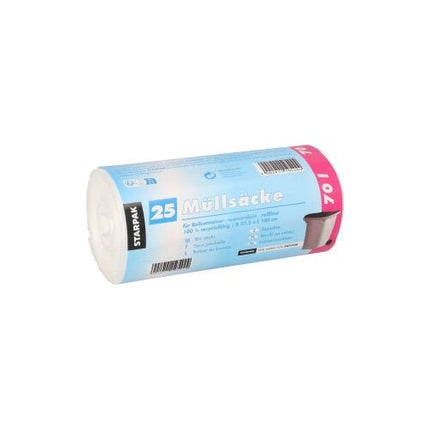 Starpak 25 Müllsäcke, HDPE 70 l 100 cm x 57,5 cm transparent | Banderole (25 Stück)