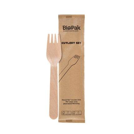1/1 Gabel Petit, Holz, einzeln verpackt  Natural gewachst 160 | Packung (250 Stück)