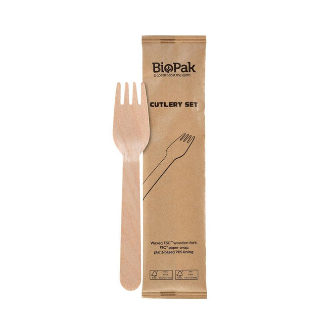 1/1 Gabel Petit, Holz, einzeln verpackt  Natural gewachst 160 | Packung (250 Stück)