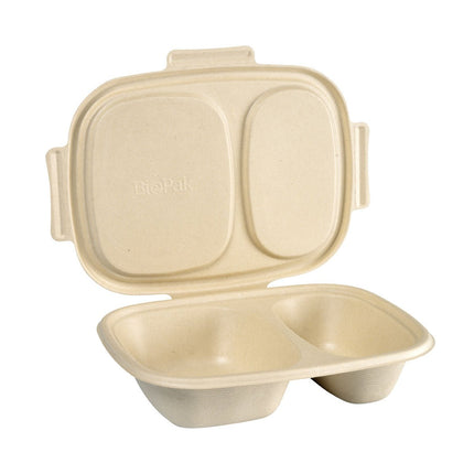 Bagasse Box Shield 2-geteilt 600/300 ml 2 Braun Bagasse 426x304x56 | Packung (50 Stück)