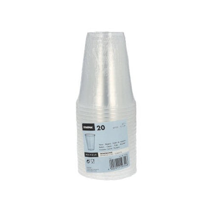 Starpak 20 Trinkbecher, PP 0,3 l Ø 9,5 cm · 11,1 cm transparent mit Schaumrand | Schrumpffolie (20 Stück)