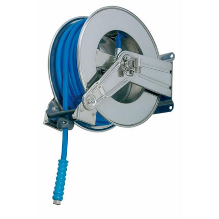 Schlauchaufroller 20 m inkl. Schlauch, Automatischer Schlauchaufroller aus Edelstahl, mit blauem Schlauch 20 m | Packung (1 Stück)