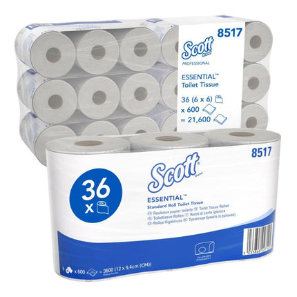 Scott® Essential™ Toilettenpapier 8517 2-lagig 36 Rollen/21.600 Blatt | Karton (6 Päckchen)