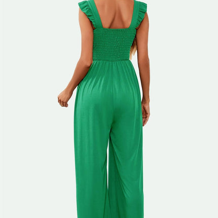 Frill Detail Strappy Jumpsuit In Green