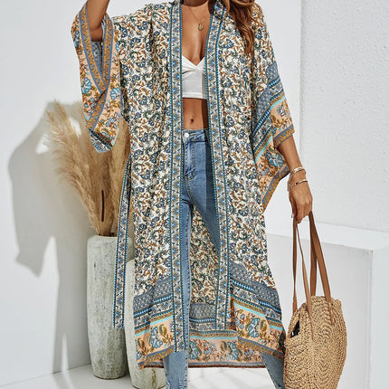 Relaxed Cotton Kimono In Blue Floral