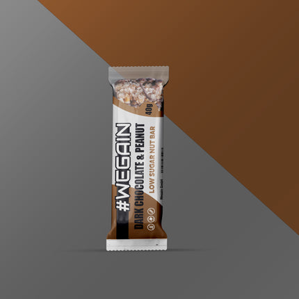 #WEGAIN Dark Chocolate & Peanut Low Sugar Nut Bar 40g - Tray a 12 Riegel