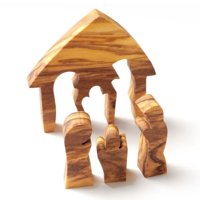 Weihnachtsdeko Krippe Puzzle ohne Rinde aus Olivenholz