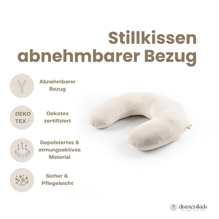 Stillkissen U-Form Musselin mit abnehmbaren Bezug – ergonomisches Mondstillkissen