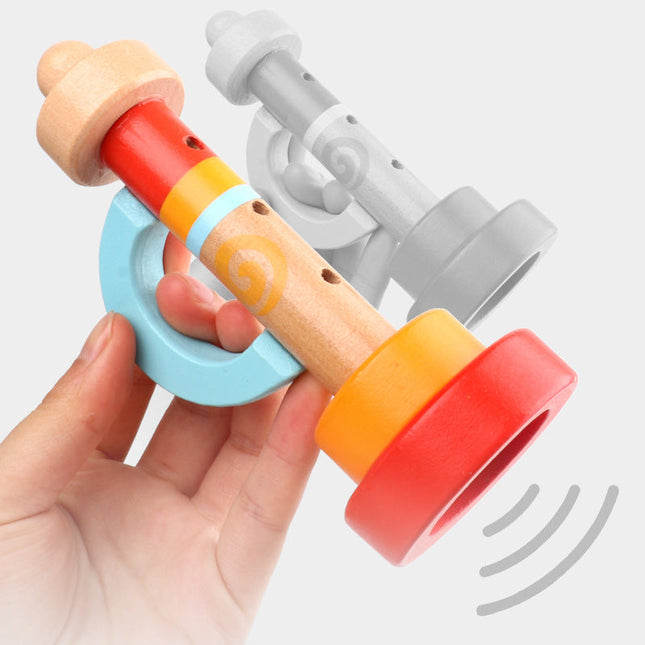 Kleine Kindertröte Trompete aus Holz für Kinder ab 3 Jahre – Blasinstrument im Harmonika-Stil