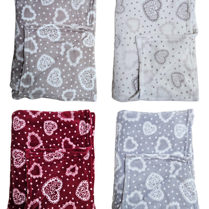 Kuscheldecke Decke Tagesdecke Herz 150x200 cm Creme Grau Beige Rot Wohndecke