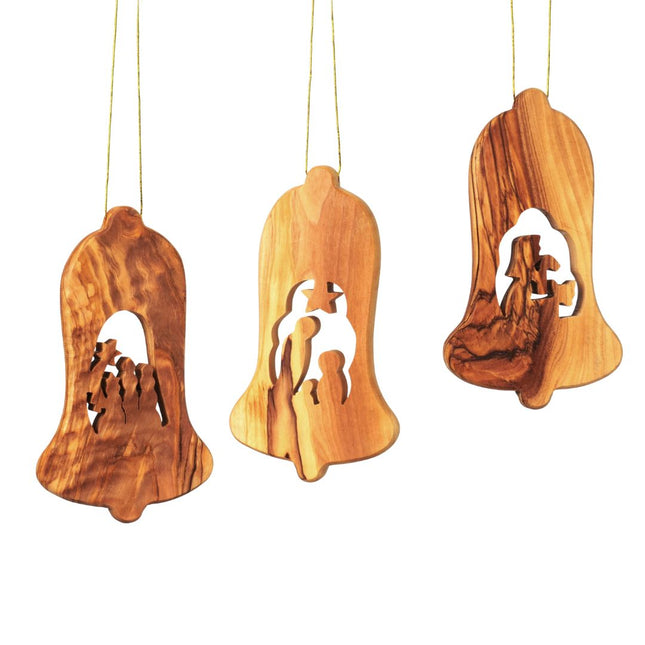 Olivenholz Krippen-Anhänger im 3er Set (ohne Rinde) | Baumschmuck & Weihnachtsdeko für Advent und Weihnachten