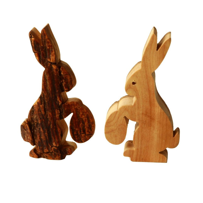 Osterhase mit Ei aus Olivenholz mit Rinde | Liebevolle Tischdeko & Osterdeko für Frühling und Ostern