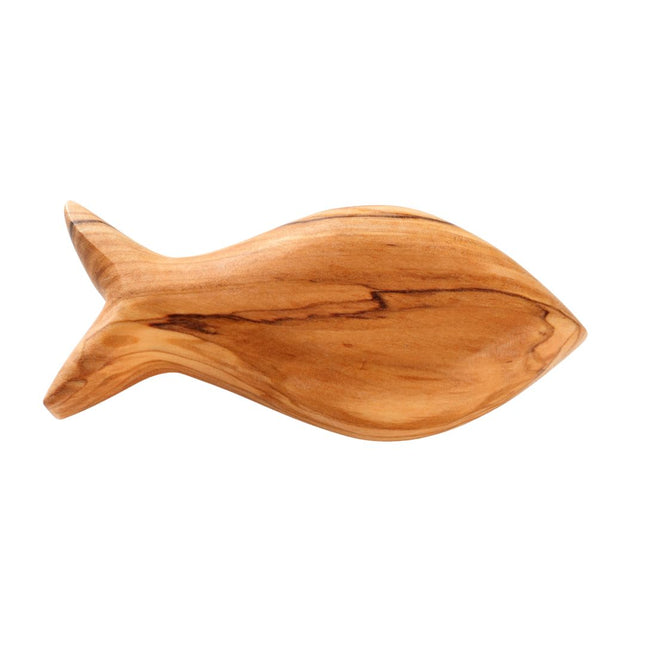 Fisch Handschmeichler aus Olivenholz | Kleiner Glücksbringer als Geschenk zur Taufe, Kommunion & Geburt