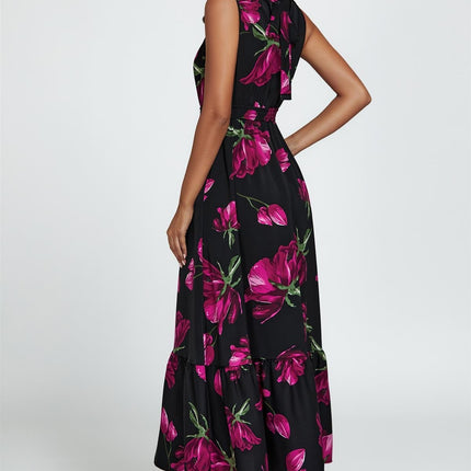 Floral Print Halterneck Maxi Dress In Black
