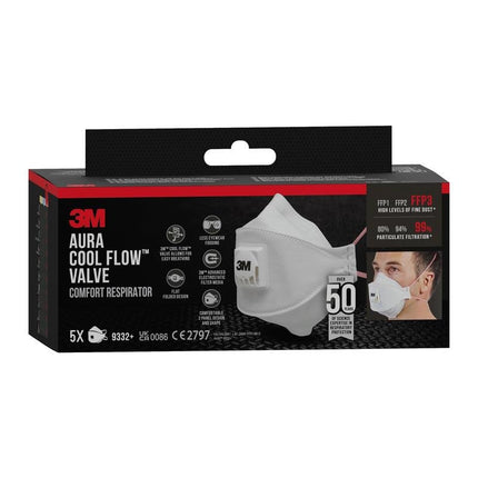 3M™ Aura™ Comfort Cool Flow™ Partikelmaske 9332+, FFP3, mit Ventil