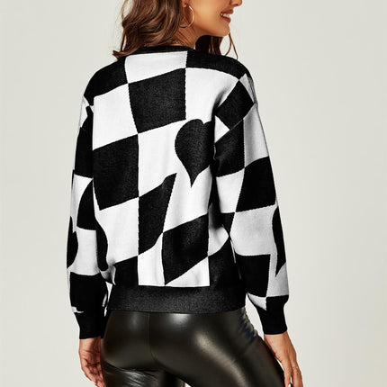 Comfy Geometric Pattern Jumper Top In Black & White