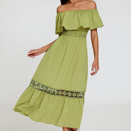 Lace Detail Bardot Maxi Dress In Green