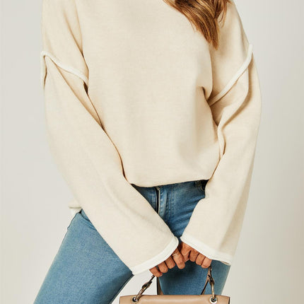 White Striped Oversized Jumper Top In Beige
