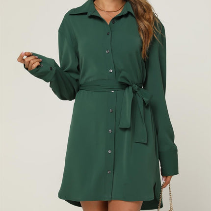 Relaxed Rounded Side Split Mini Shirt Dress In Green