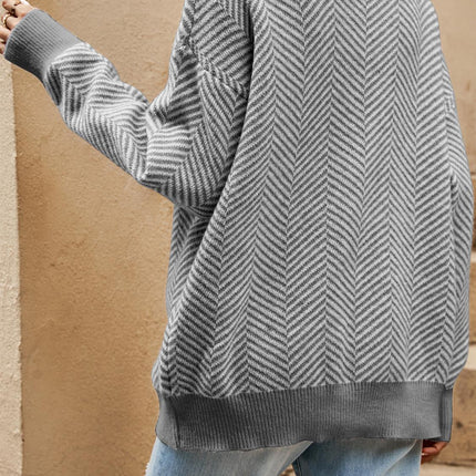 Chic Geometric Intarsia Knit Jumper In Grey
