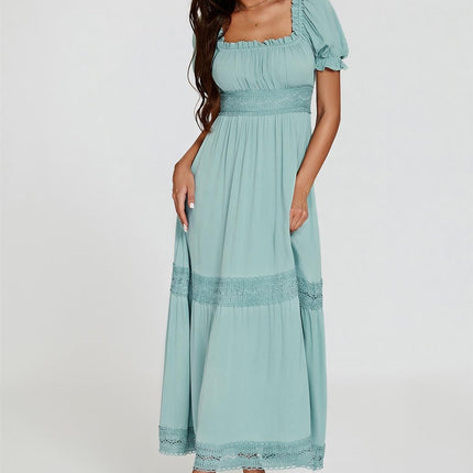 Lace Detail Bardot Maxi Dress In Blue