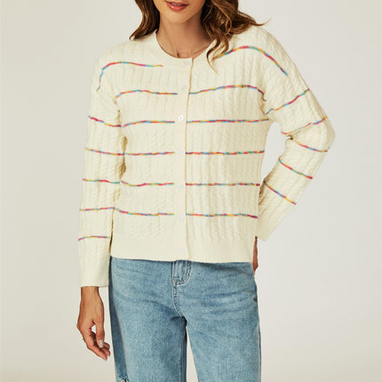 Rainbow Stripe Knitted Cardigan In White