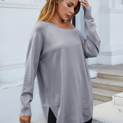 Oversize Knitted Jumper Top In Grey