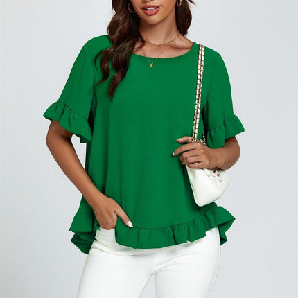 Frill Detail Short Sleeves Top In Green