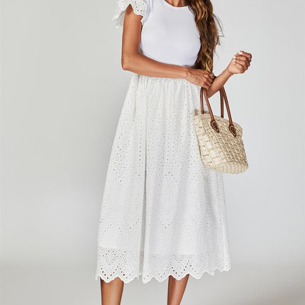 Jersey Broderie Midi Dress In White