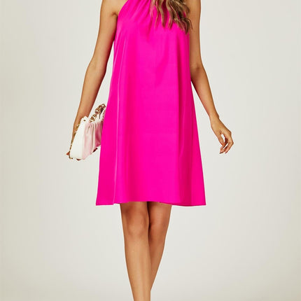 Halter Neck Tie Back Mini Dress In Magenta