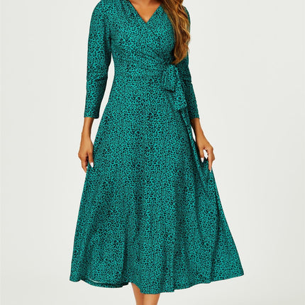 Green Leopard Print Wrap Top Midaxi Dress