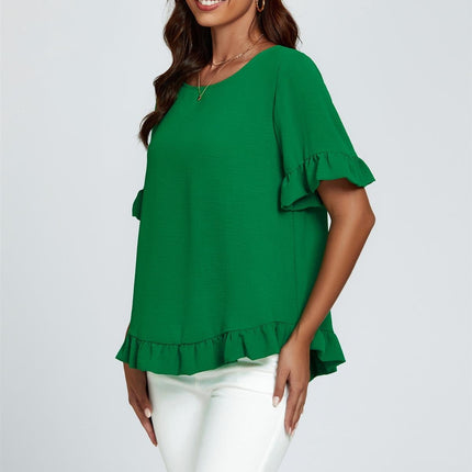 Frill Detail Short Sleeves Top In Green