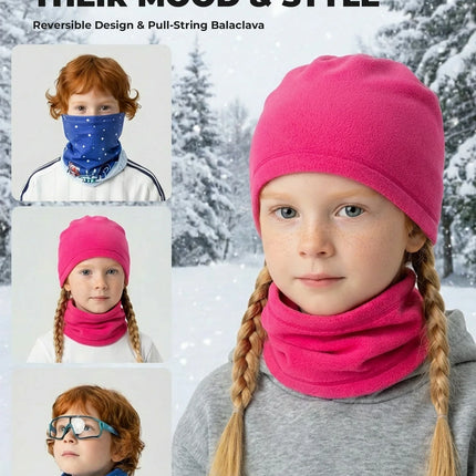 2-in-1 Kinder Halstuch & Mütze Doppelseitig Schlauchschal Wärmende Halswärmer Multifunktionstuch
