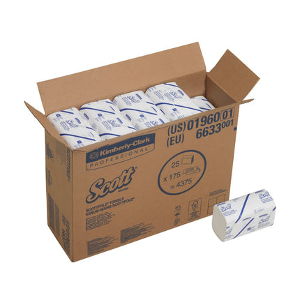 Scott® SCOTTFOLD* Handtücher - gefaltet / Weiß /Mittel - 25 Clips  x 175 Sheets | Karton (25 Päckchen)