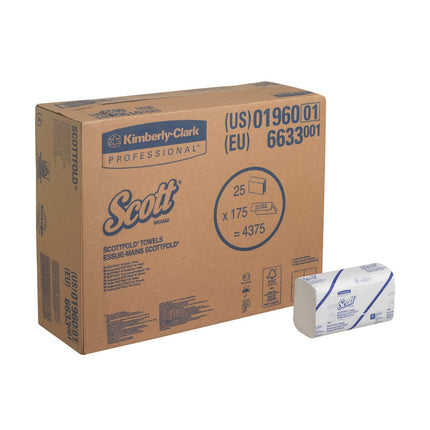Scott® SCOTTFOLD* Handtücher - gefaltet / Weiß /Mittel - 25 Clips  x 175 Sheets | Karton (25 Päckchen)