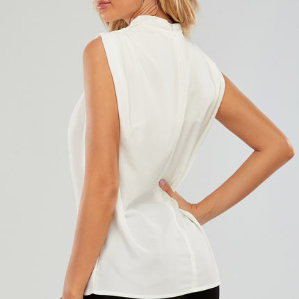 High Neck Sleeveless Blouse In White