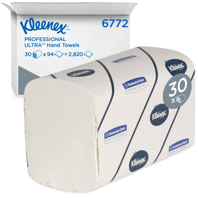 Kleenex® Ultra™ Handtücher - Interfold / Weiß /Groß - 30 Clips  x 94 Sheets | Karton (30 Päckchen)