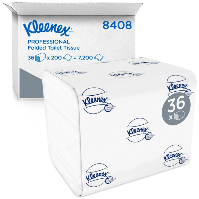 Kleenex® Toilettenpapier - Einzelblattsytem / Weiß /200 - 36 Packs  x 200 Toilet Tissue Sheets | Karton (36 Päckchen)