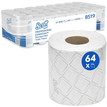 Scott® Essential™ Toilettenpapier - Kleinrollen / Weiß - 8 Packs  x 8 small rolls  x 350 Toilet Tissue Sheets | Karton (8 Päckchen)