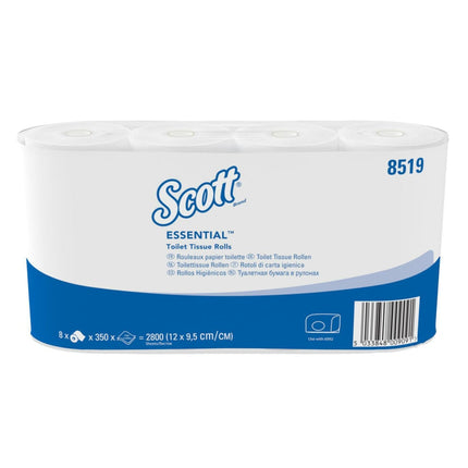 Scott® Essential™ Toilettenpapier - Kleinrollen / Weiß - 8 Packs  x 8 small rolls  x 350 Toilet Tissue Sheets | Karton (8 Päckchen)