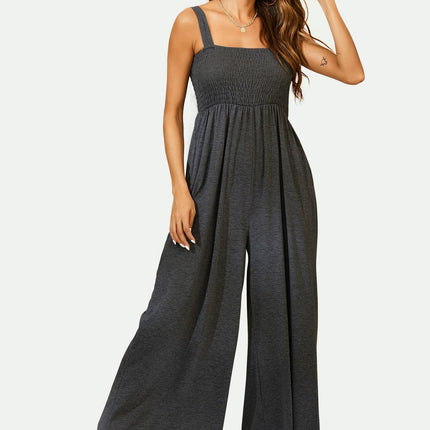 Strappy Bardot Loungewear Jumpsuit In Charcoal Grey