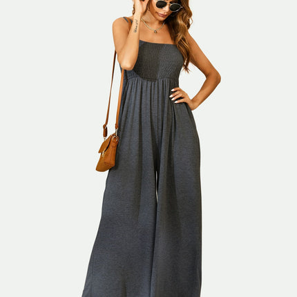 Strappy Bardot Loungewear Jumpsuit In Charcoal Grey