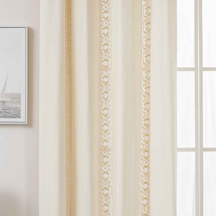 Vorhang Ösen »Osaka« HxB 245x140 cm Creme 100% Baumwolle Linenlook Makrameespitze Bommeln Raffhalter
