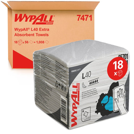 WypAll® L40 PowerClean - Viertelgefaltet / Weiß - 18 Packs  x 56 Sheets | Karton (18 Päckchen)
