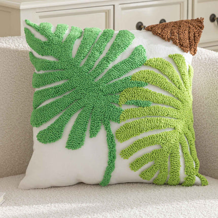 Kissenhülle  »Cottbus« LxB 45x45 cm Grün Frottee-Stickerei 100% Baumwolle Monstera Blattmuster hochwertiger Leinenstoff 202490K
