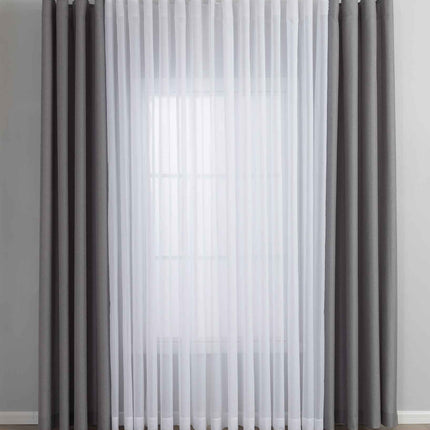 Gardinen-Set 3-teilig S Wien« | 2 Vorhänge Leinenoptik HxB 245x145 cm  und 1 Voile Batist Store HxB 245x300 cm Weiß 1:2 Wellenband  2025100-110S1