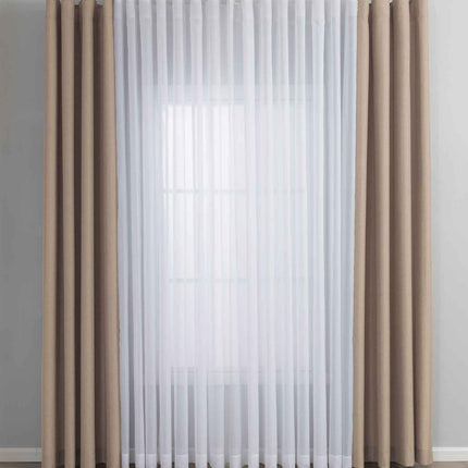 Gardinen-Set 3-teilig S Wien« | 2 Vorhänge Leinenoptik HxB 245x145 cm  und 1 Voile Batist Store HxB 245x300 cm Weiß 1:2 Wellenband  2025100-110S1