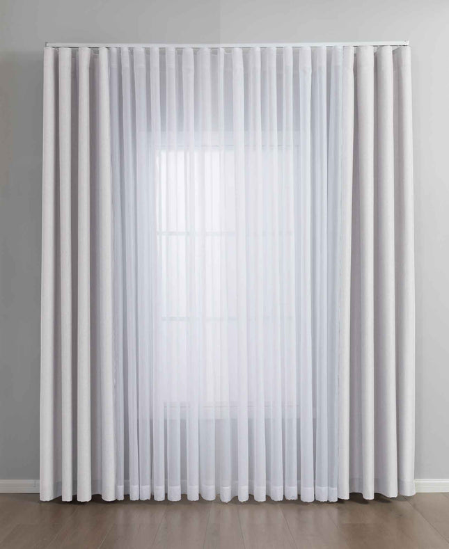 Gardinen-Set 3-teilig XL Wien« | 2 Vorhänge Leinenoptik HxB 245x300 cm  und 1 Voile Batist Store HxB 245x600 cm Weiß 1:2 Wellenband  2025100-110S4